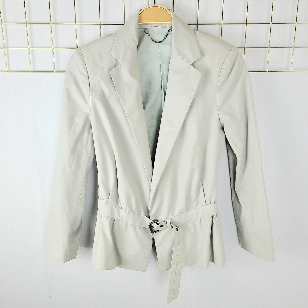 Viktor & Rolf Light Gray Blue Cloud Belted Peplum Blazer Jacket
